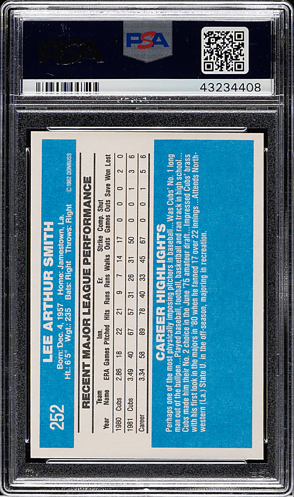 1982 Donruss #252 Lee Smith Rookie PSA GEM MINT 10