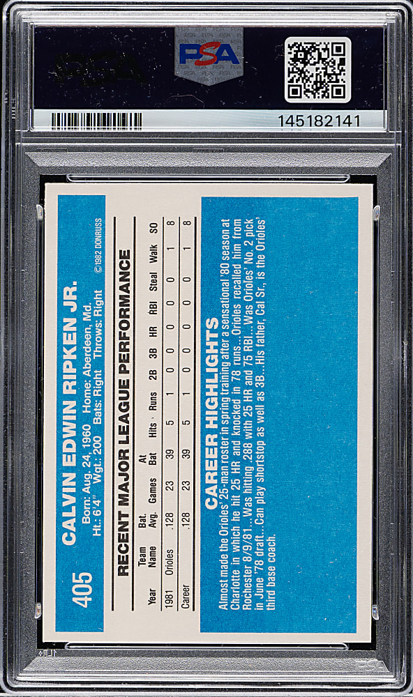 1982 Donruss #405 Cal Ripken Jr. Rookie PSA MINT 9