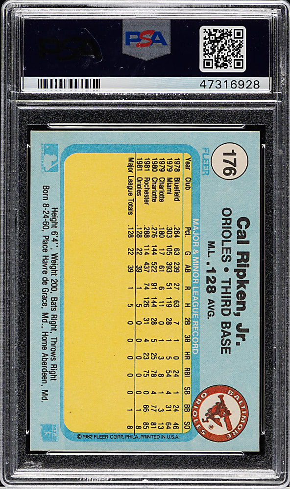 1982 Fleer #176 Cal Ripken Jr. Rookie PSA MINT 9