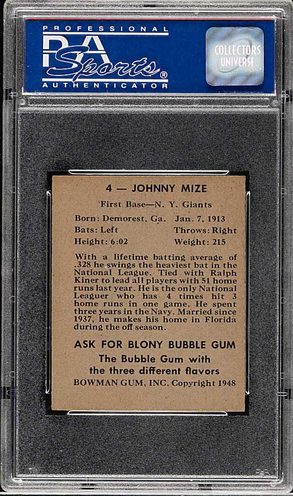 1948 Bowman #4 Johnny Mize Rookie PSA NM 7