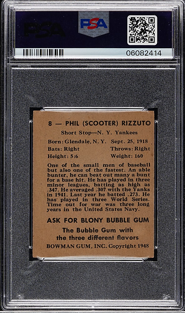 1948 Bowman #8 Phil Rizzuto Rookie PSA EX-MT 6