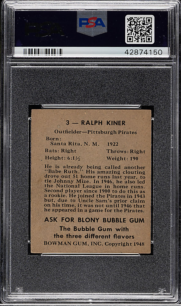 1948 Bowman #3 Ralph Kiner Rookie PSA EX-MT 6