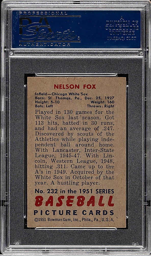 1951 Bowman #232 Nelson Fox Rookie PSA EX-MT 6
