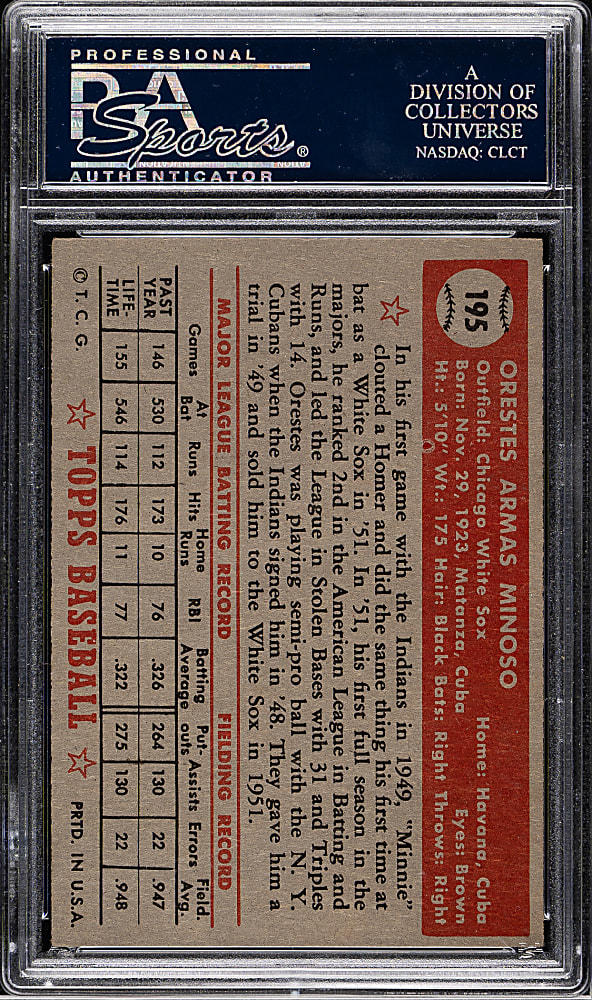 1952 Topps #195 Orestes Minoso Rookie PSA EX 5