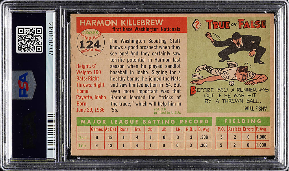 1955 Topps #124 Harmon Killebrew Rookie PSA EX-MT 6