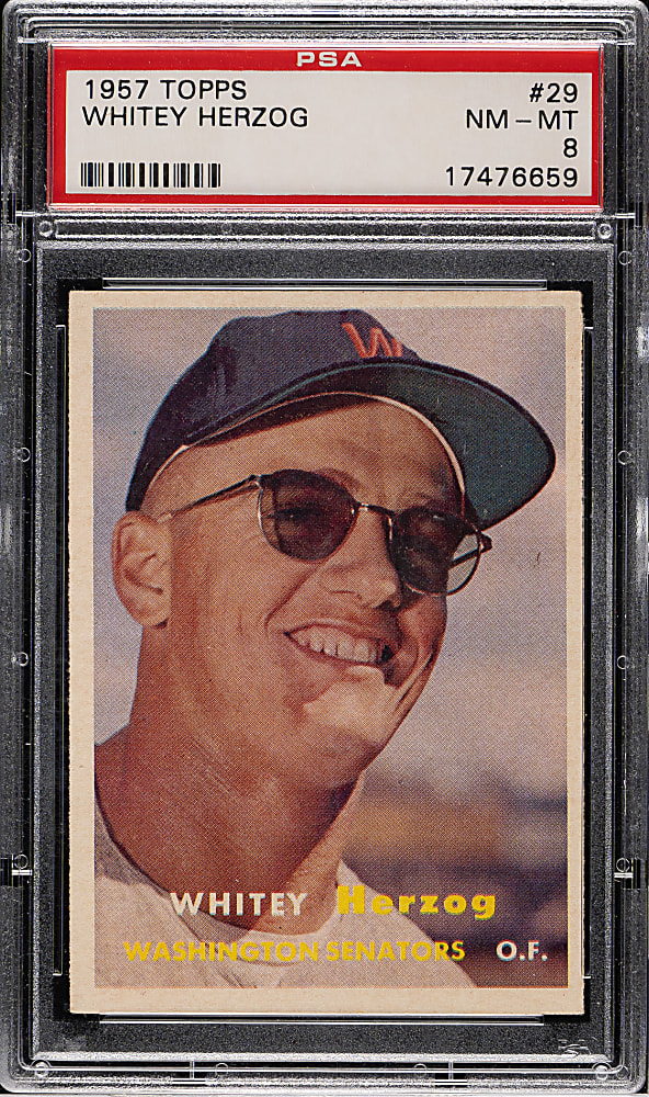1957 Topps #29 Whitey Herzog PSA NM-MT 8