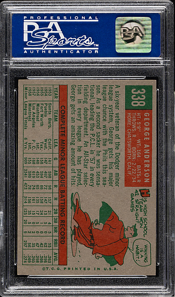 1959 Topps #338 George "Sparky" Anderson Rookie PSA NM-MT 8