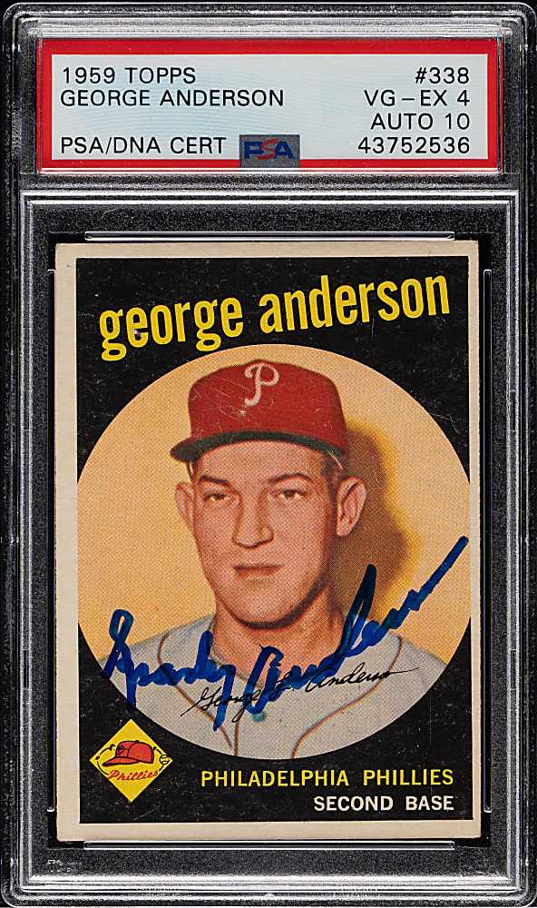 Signed 1959 Topps #338 George Anderson Rookie PSA VG-EX 4 with GEM MINT 10 Signature