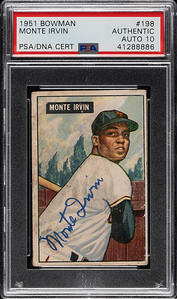 Signed 1951 Bowman #198 Monte Irvin Rookie PSA/DNA GEM MINT 10