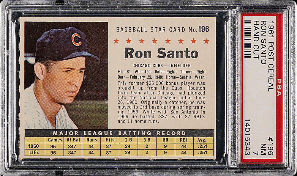 1961 Post Cereal #196 Ron Santo Rookie PSA NM 7