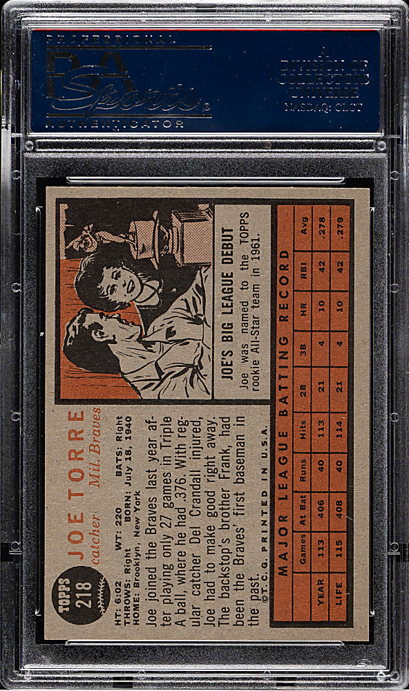 1962 Topps #218 Joe Torre Rookie PSA NM 7