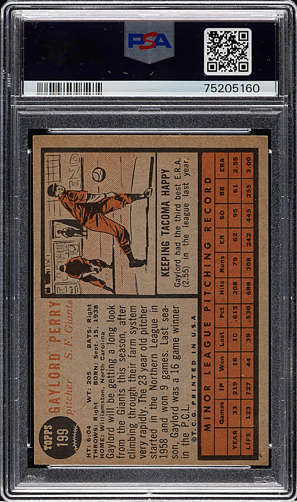1962 Topps #199 Gaylord Perry Rookie PSA NM 7