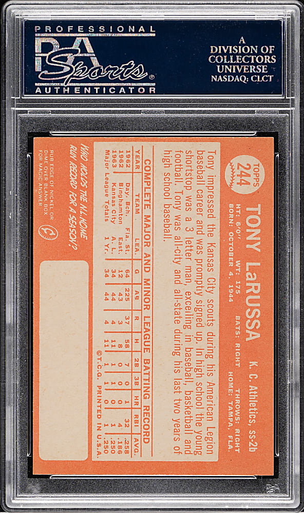 1964 Topps #244 Tony LaRussa Rookie PSA NM-MT 8