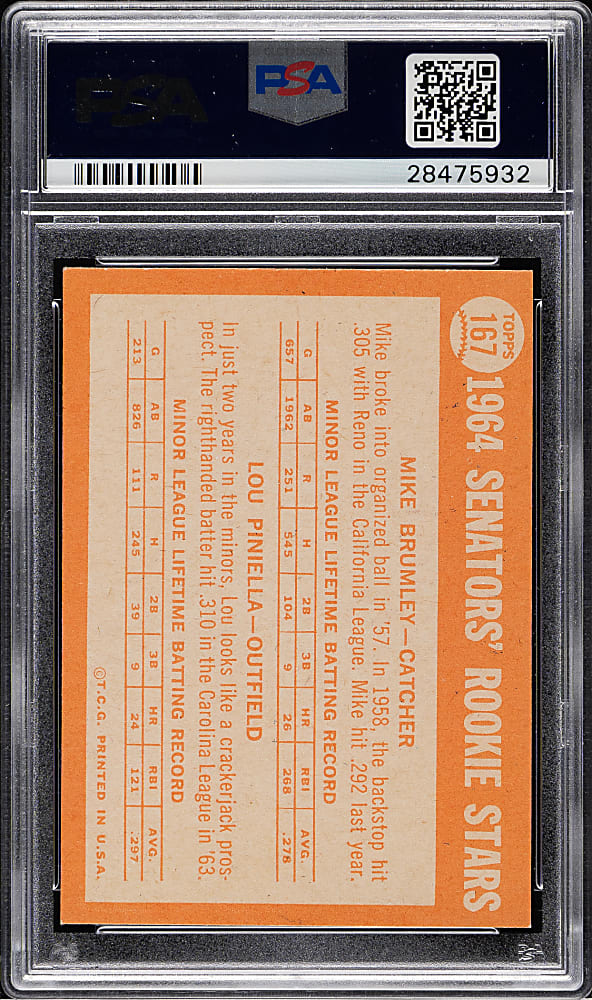 1964 Topps #167 Lou Piniella Rookie PSA NM-MT 8