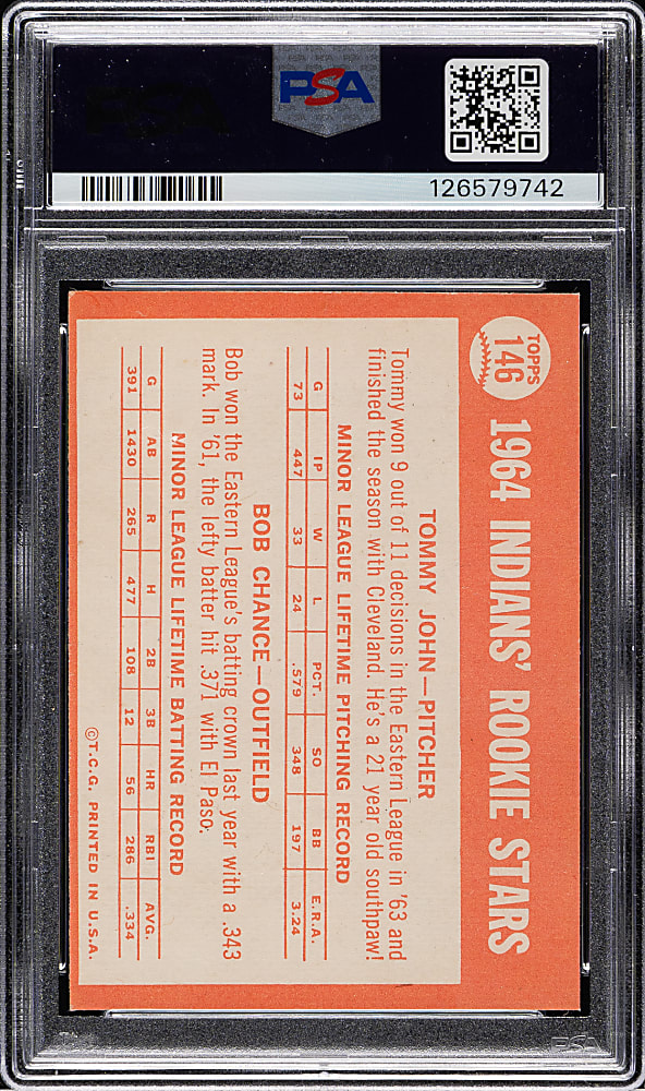 1964 Topps #146 Tommy John Rookie PSA NM-MT 8
