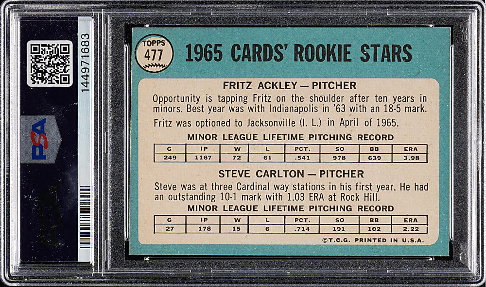 1965 Topps #477 Steve Carlton Rookie PSA NM 7