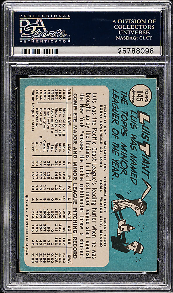 1965 Topps #145 Luis Tiant Rookie PSA NM-MT 8