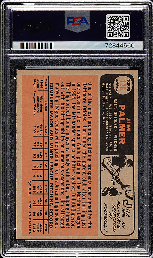1966 O-Pee-Chee #126 Jim Palmer Rookie PSA EX-MT 6