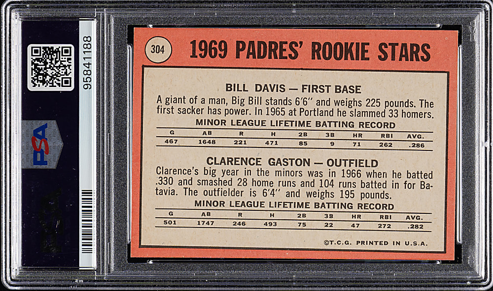 1969 Topps #304 San Diego Padres Rookies with Cito Gaston PSA MINT 9