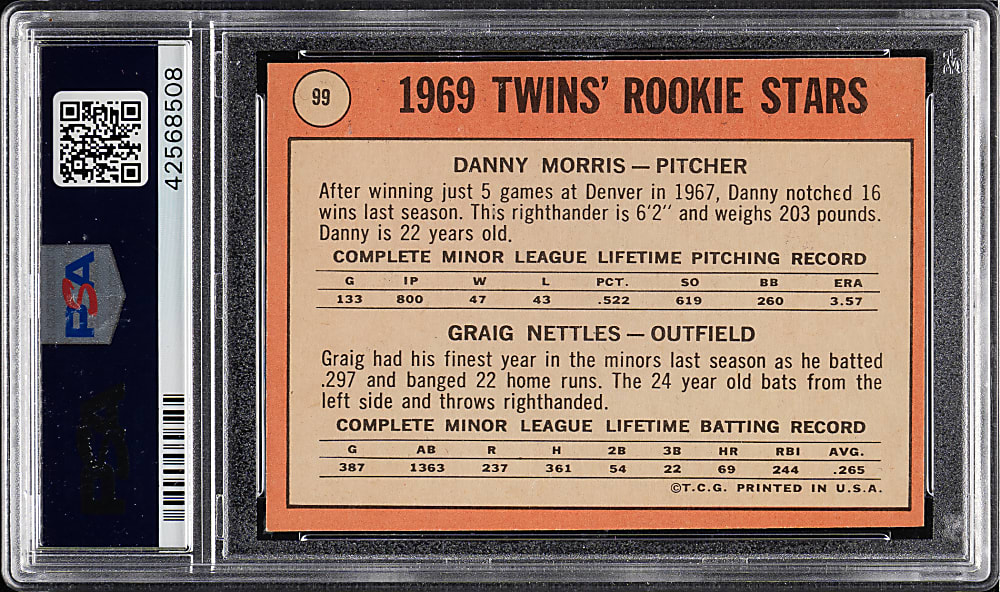 1969 Topps #99 Graig Nettles Rookie No Black Loop PSA NM-MT 8