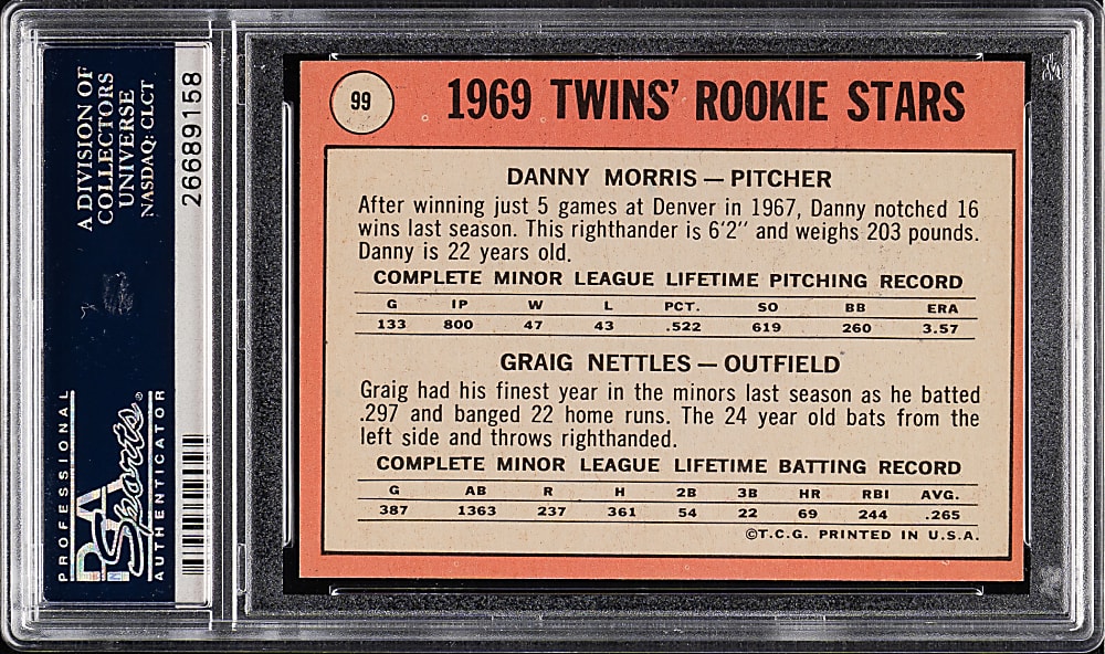 1969 Topps #99 Graig Nettles Rookie Black Loop Above Twins PSA NM-MT+ 8.5