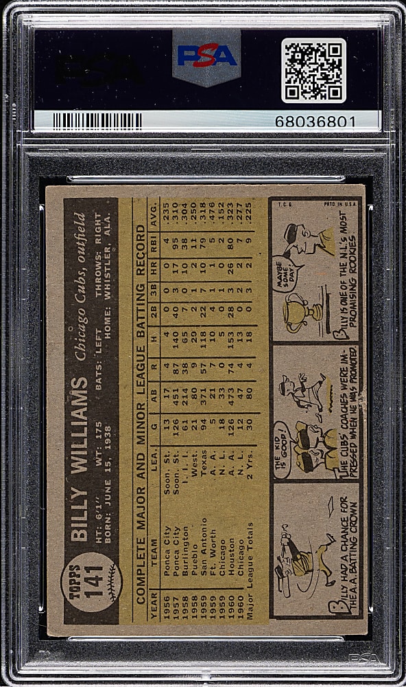 Signed 1961 Topps #141 Billy Williams Rookie PSA/DNA GEM MINT 10