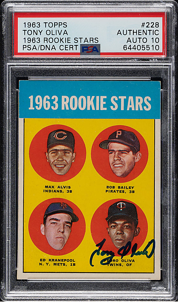 Signed 1963 Topps #228 Tony Oliva Rookie PSA/DNA GEM MINT 10