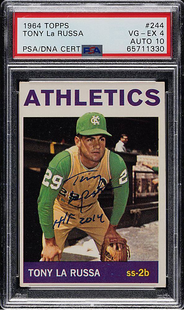 Signed 1964 Topps #244 Tony LaRussa Rookie PSA VG-EX 4 with GEM MINT 10 Signature