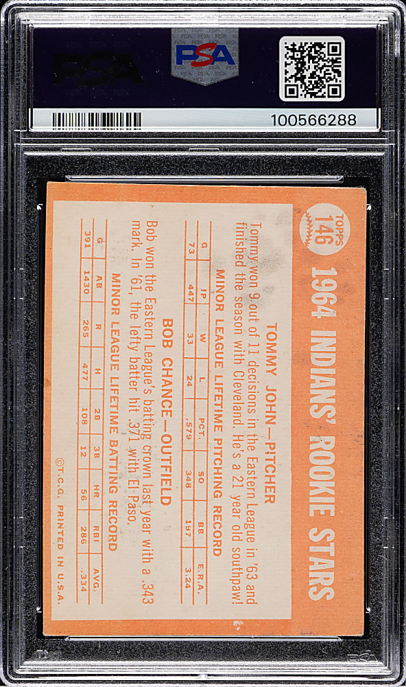 Signed 1964 Topps #146 Tommy John Rookie PSA/DNA GEM MINT 10