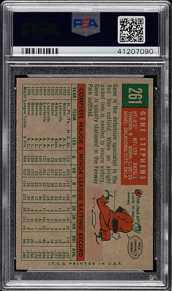 1959 Topps #261 Gene Stephens Gray Back PSA MINT 9
