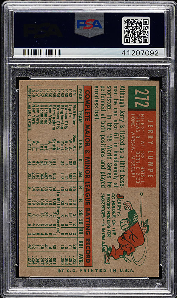 1959 Topps #272 Jerry Lumpe Gray Back PSA MINT 9