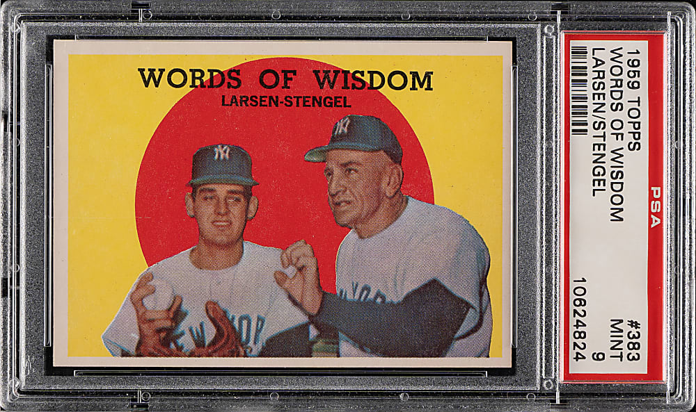1959 Topps #383 Words of Wisdon with Casey Stengel and Don Larsen PSA MINT 9