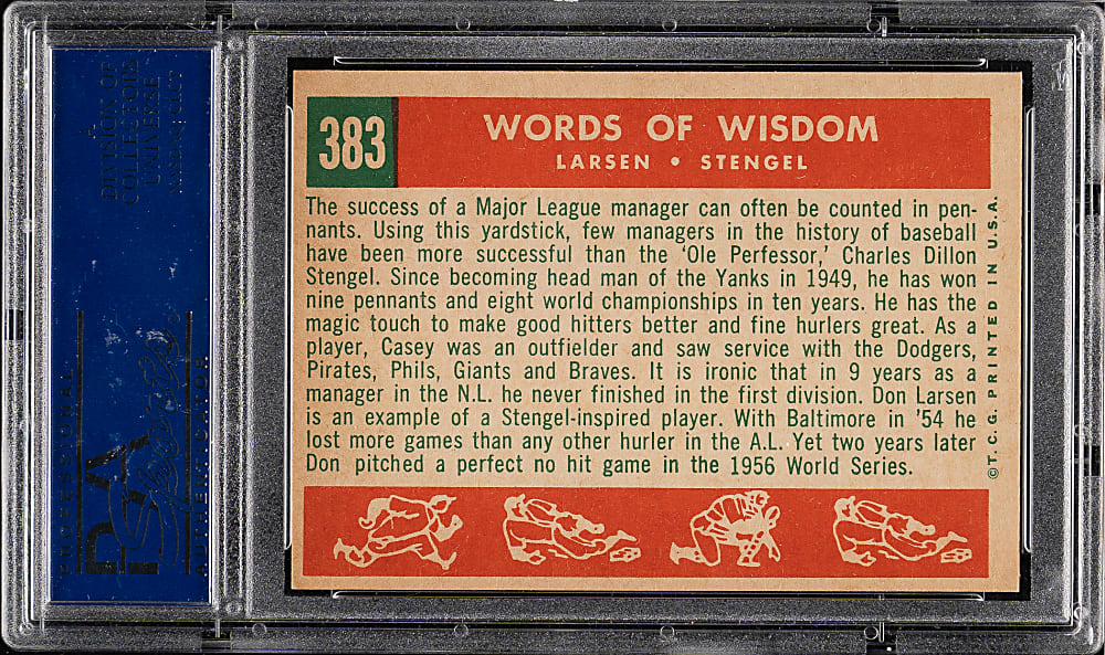 1959 Topps #383 Words of Wisdon with Casey Stengel and Don Larsen PSA MINT 9