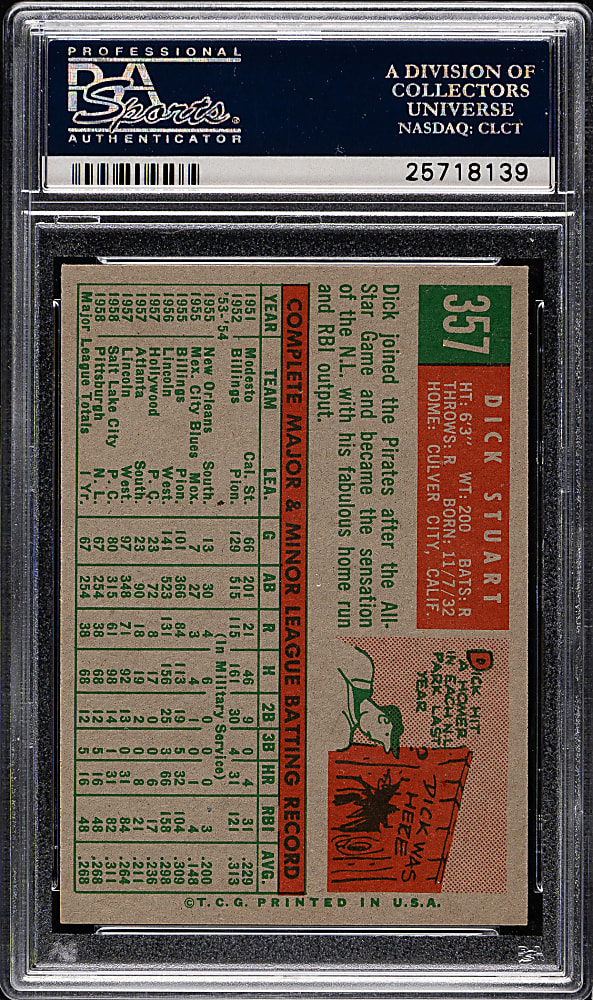 1959 Topps #357 Dick Stuart PSA MINT 9 - Highest Graded!