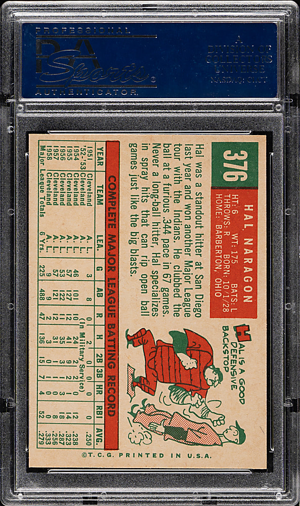 1959 Topps #376 Hal Naragon PSA MINT 9