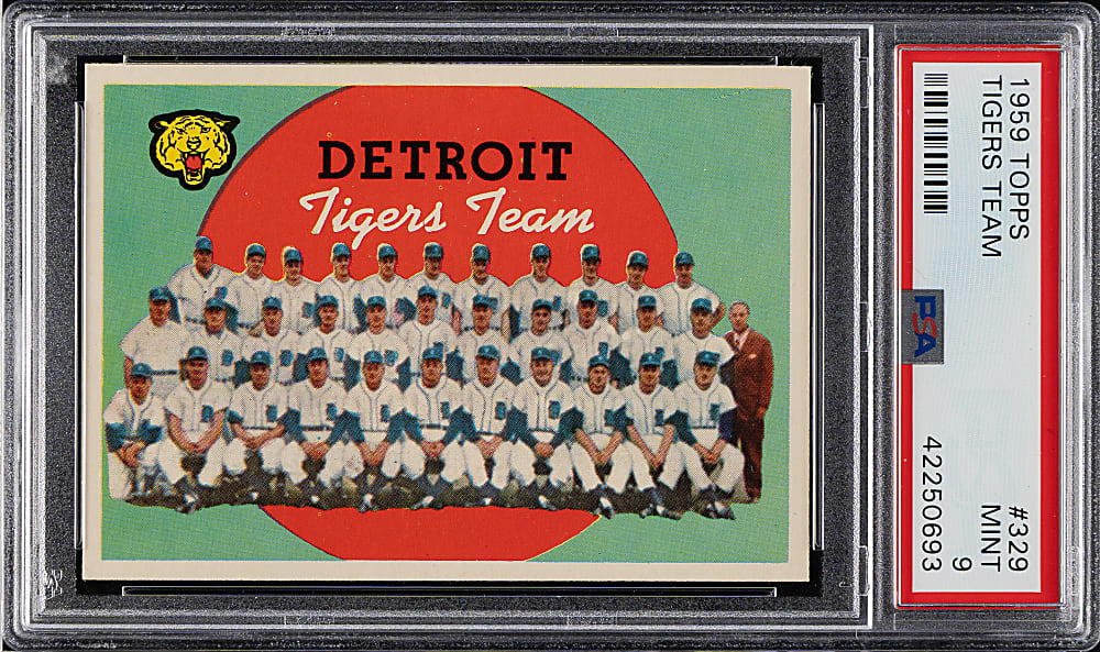 1959 Topps #329 Detroit Tigers Team PSA MINT 9 - Highest Graded!