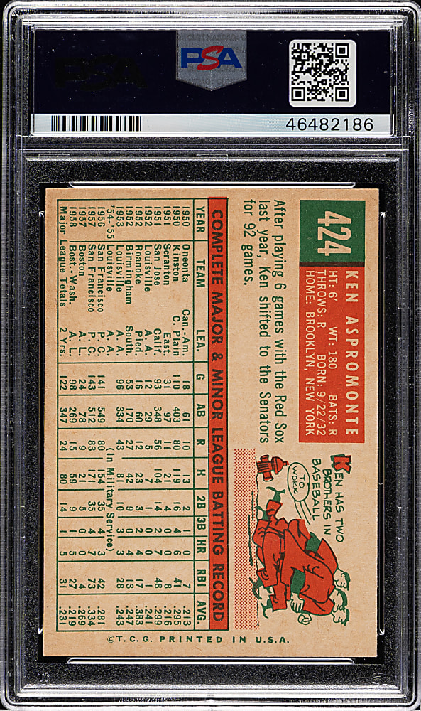 1959 Topps #424 Ken Aspromonte PSA MINT 9