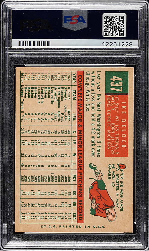 1959 Topps #437 Ike Delock PSA MINT 9