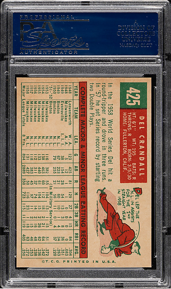 1959 Topps #425 Del Crandall PSA MINT 9