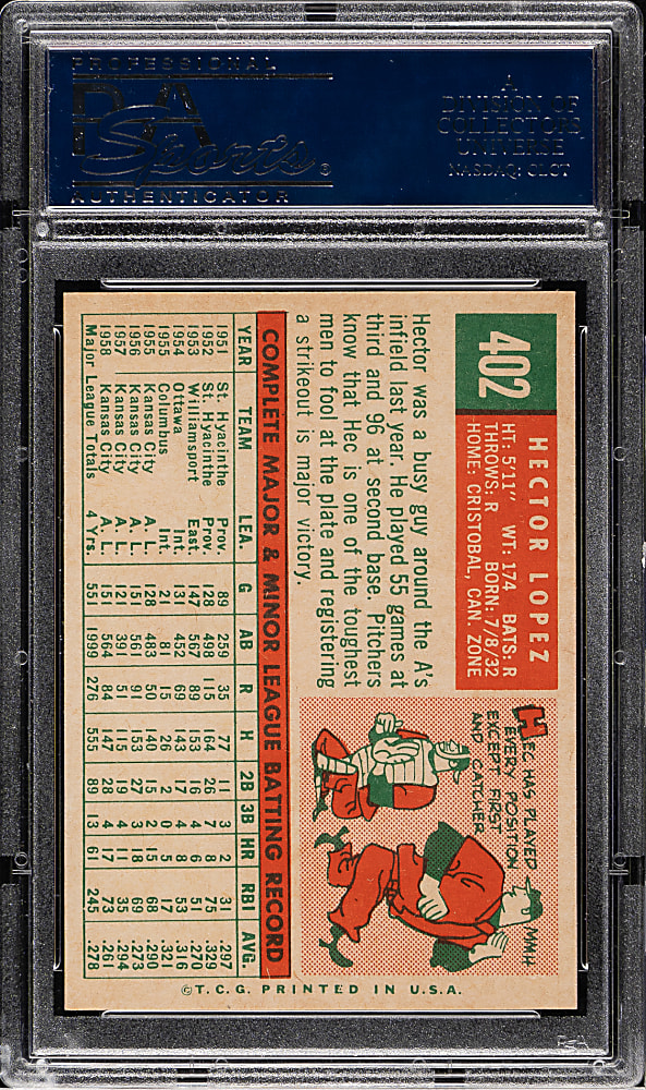 1959 Topps #402 Hector Lopez PSA MINT 9