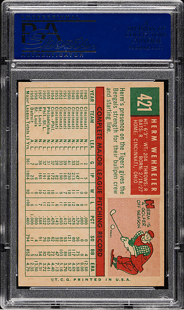 1959 Topps #421 Herm Wehmeier PSA MINT 9