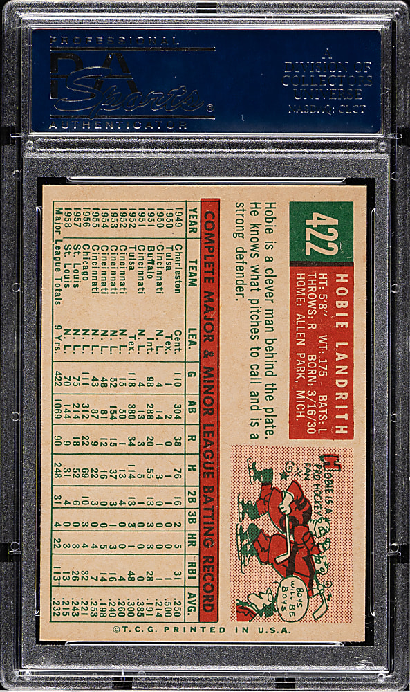 1959 Topps #422 Hobie Landrith PSA MINT 9