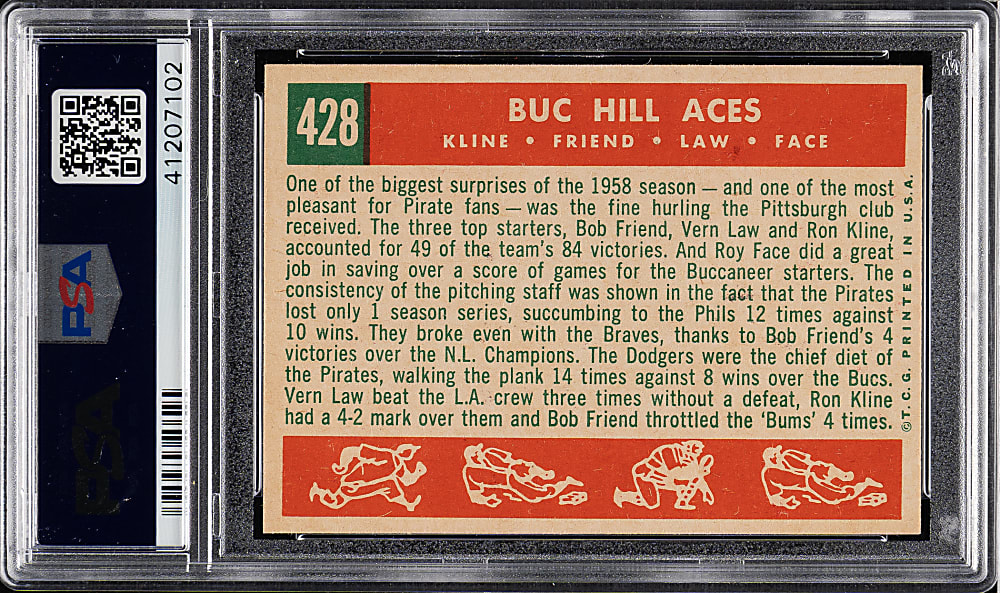 1959 Topps #428 Buc Hill Aces PSA MINT 9