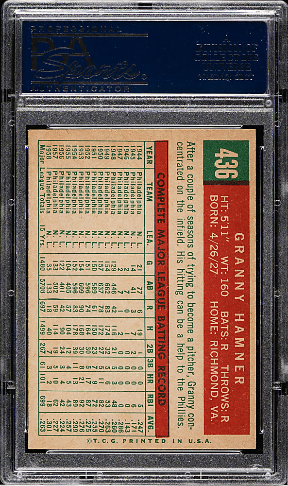 1959 Topps #436 Granny Hamner PSA MINT 9