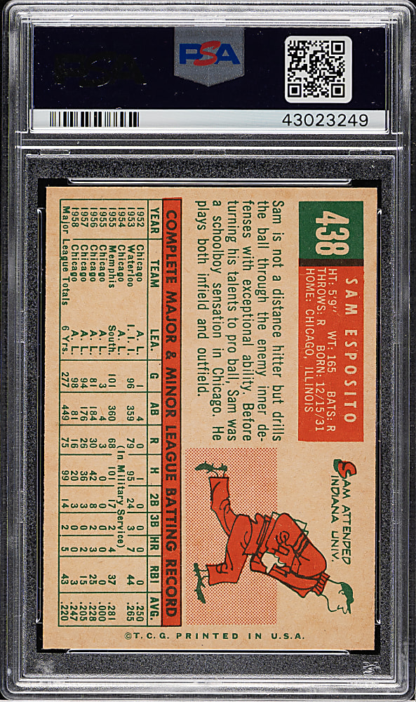 1959 Topps #438 Sam Esposito PSA MINT 9