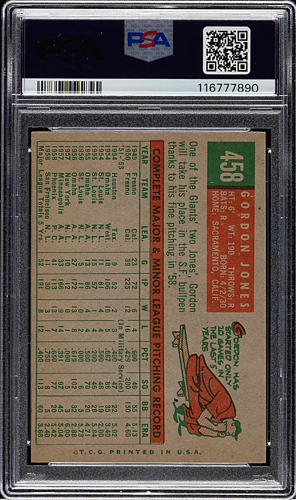 1959 Topps #458 Gordon Jones PSA MINT 9