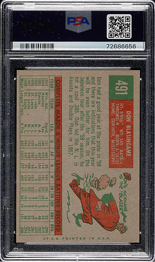 1959 Topps #491 Don Blasingame PSA MINT 9