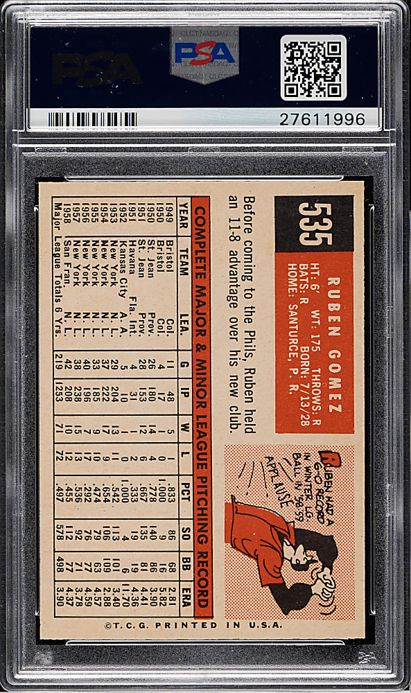 1959 Topps #535 Ruben Gomez PSA MINT 9