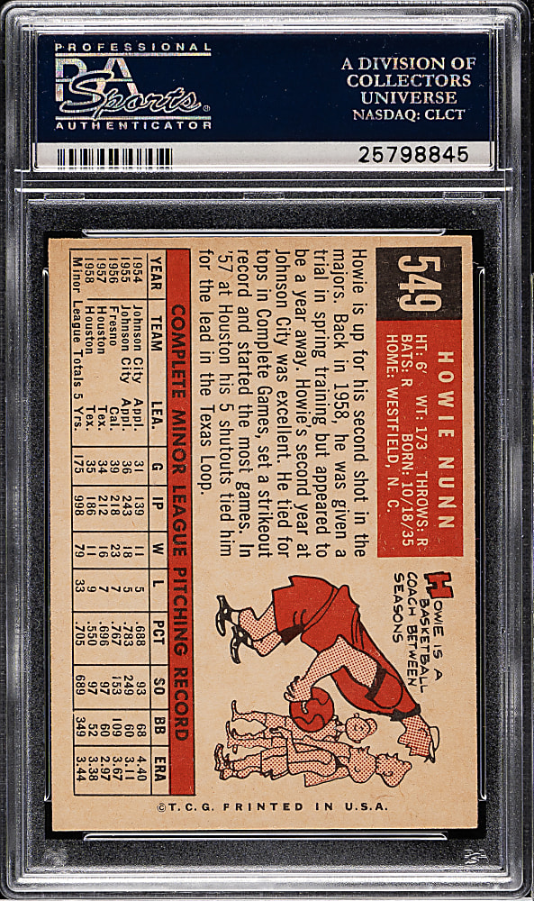 1959 Topps #549 Howie Nunn PSA MINT 9