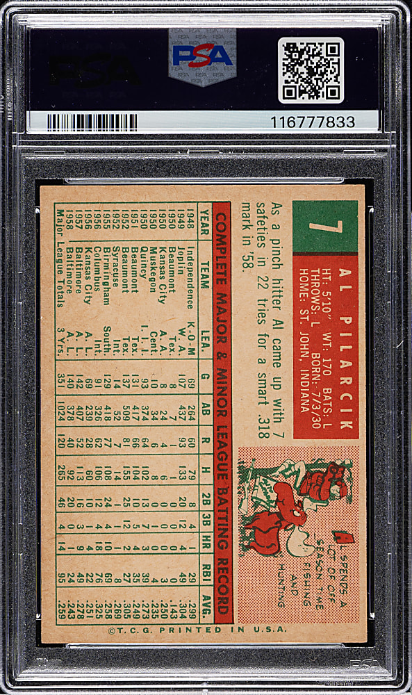 1959 Topps #7 Al Pilarcik PSA MINT 9